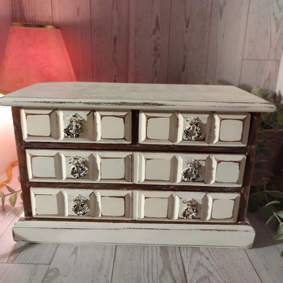 Other - Vintage Upcycled Ivory Chic Farmhouse Musical Jewelry Box with Velvet Lining